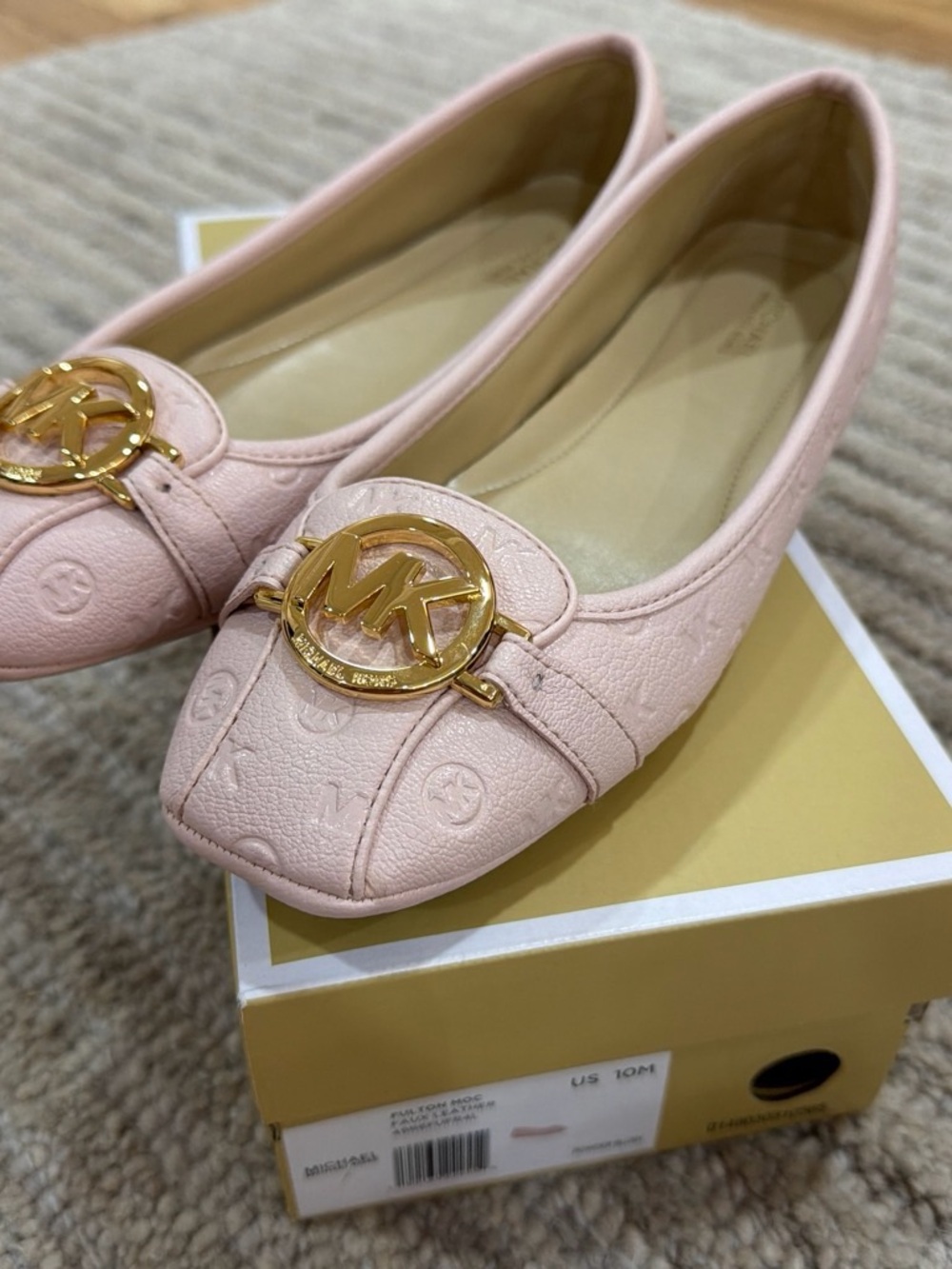 Michael Kors Blush Pink Embossed Leather Ballet Flats with Gold MK Medallion